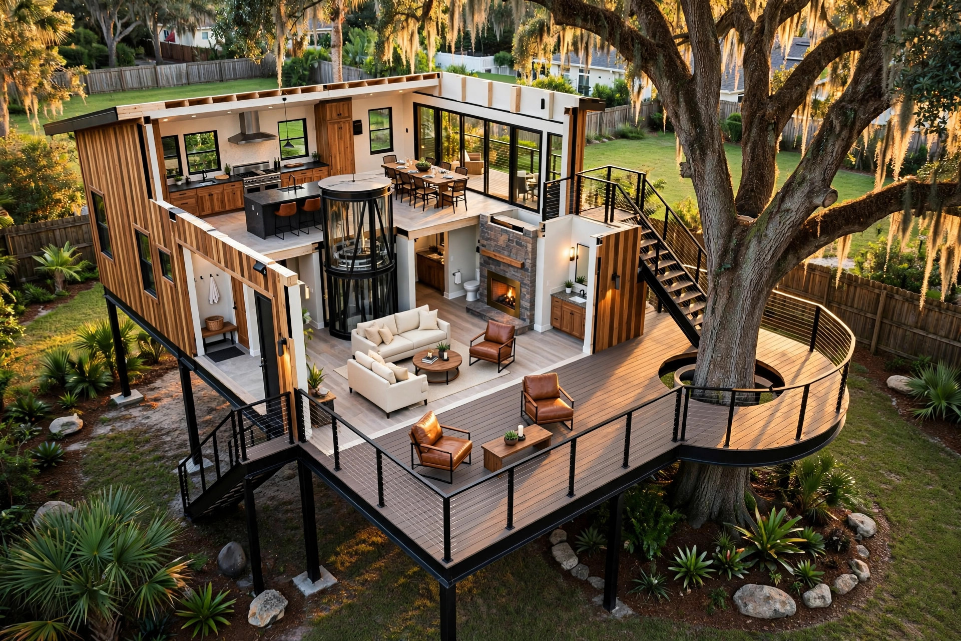 Treetop Lodge 3D floor plan — Level 1