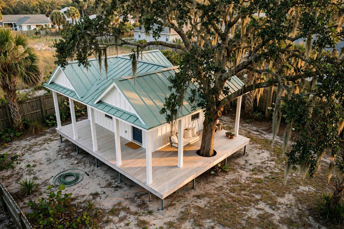 Shoreline Cottage bird's eye aerial view