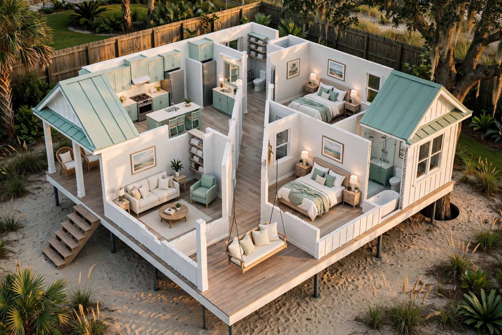 The Shoreline Cottage 3D floor plan — Level 1