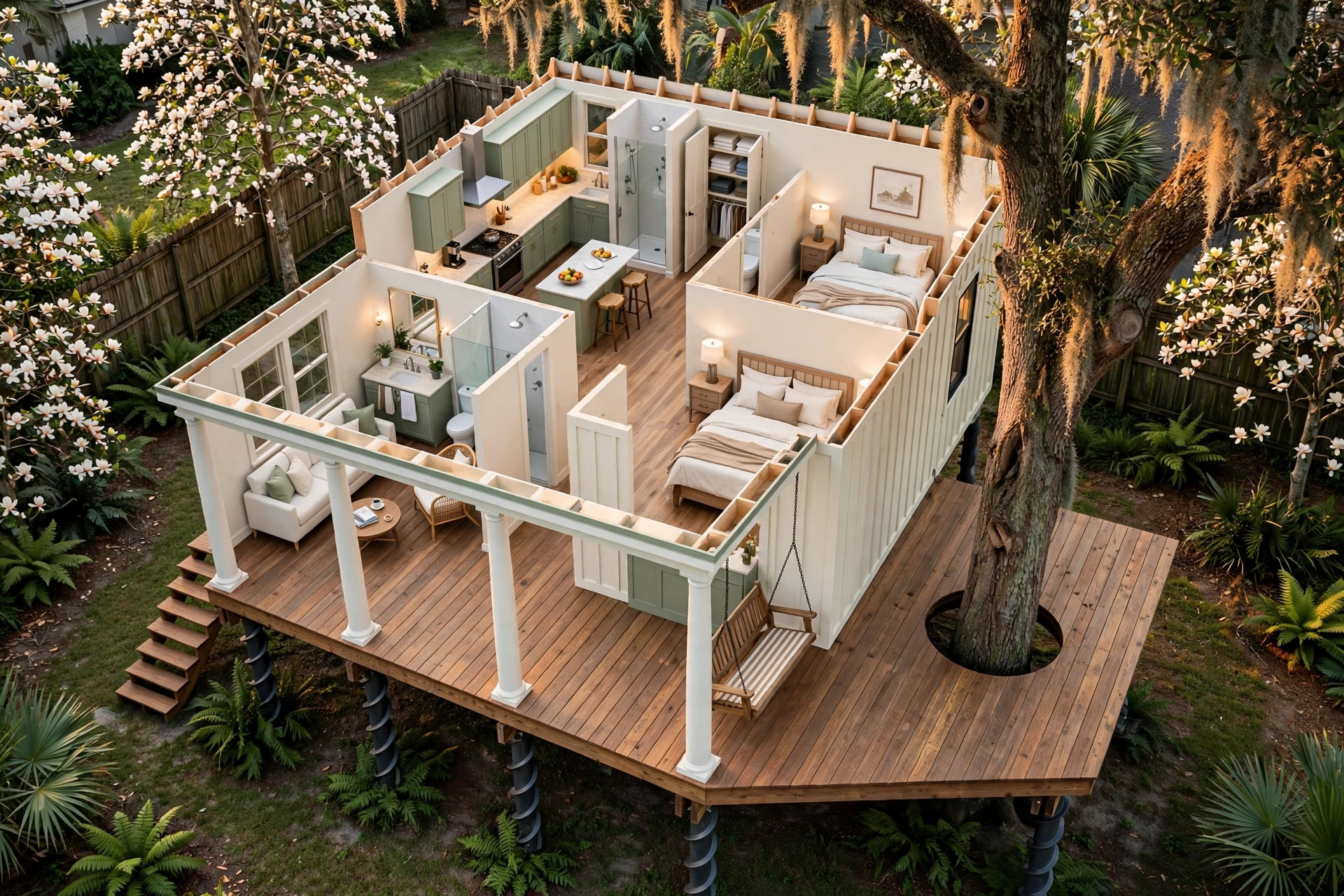 The Magnolia Cottage 3D floor plan — Level 1