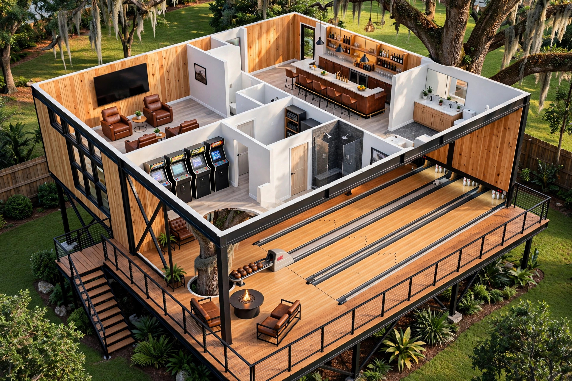 The Strike Zone 3D floor plan — Level 1
