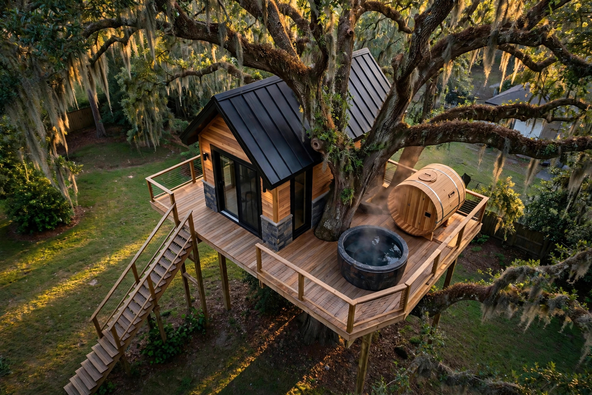 Steam bird's eye aerial view