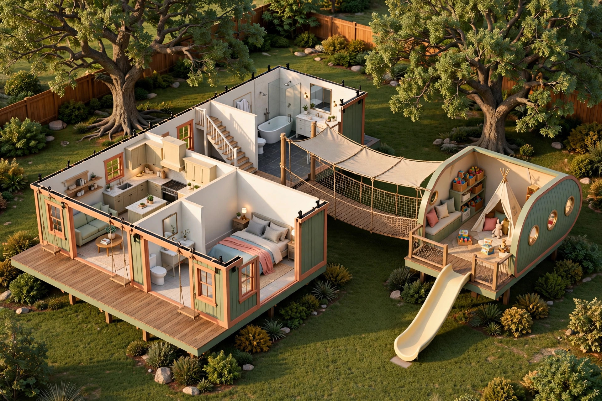 The Two-Tree Bridge House 3D floor plan — Level 1